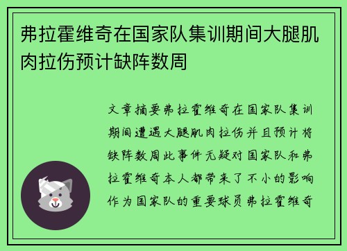 弗拉霍维奇在国家队集训期间大腿肌肉拉伤预计缺阵数周
